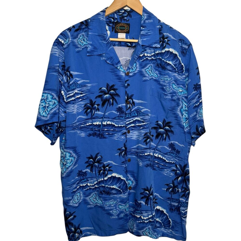 Made in Hawaii - Hawaiian Reserve Collection Blue Islands Map Short Sleeve Shirt